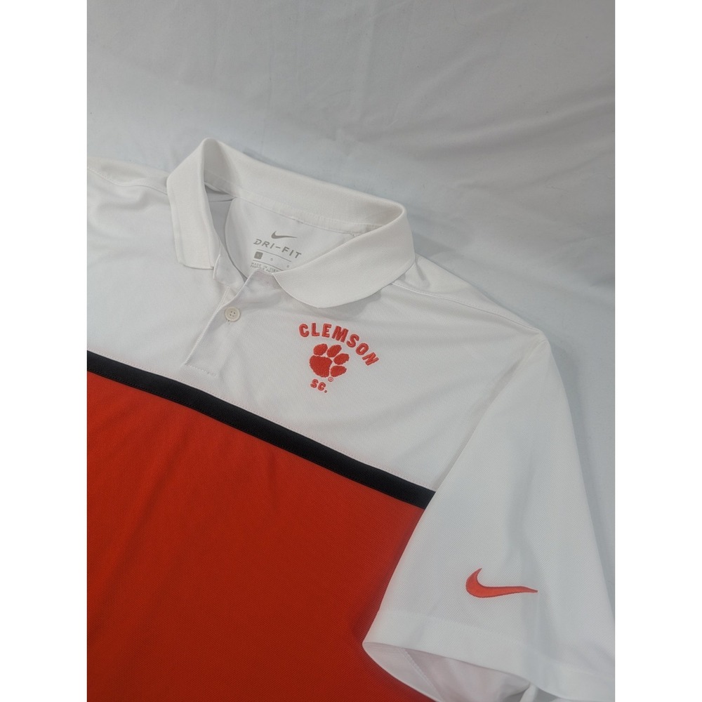 Clemson Tigers Shirt Mens Lar White NCAA Football Nike Dri Fit Polo Coaches Golf